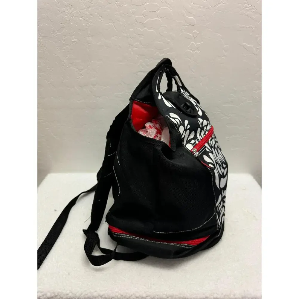 California Innovations Black White Floral Backpack Front‎ Zippered Pocket